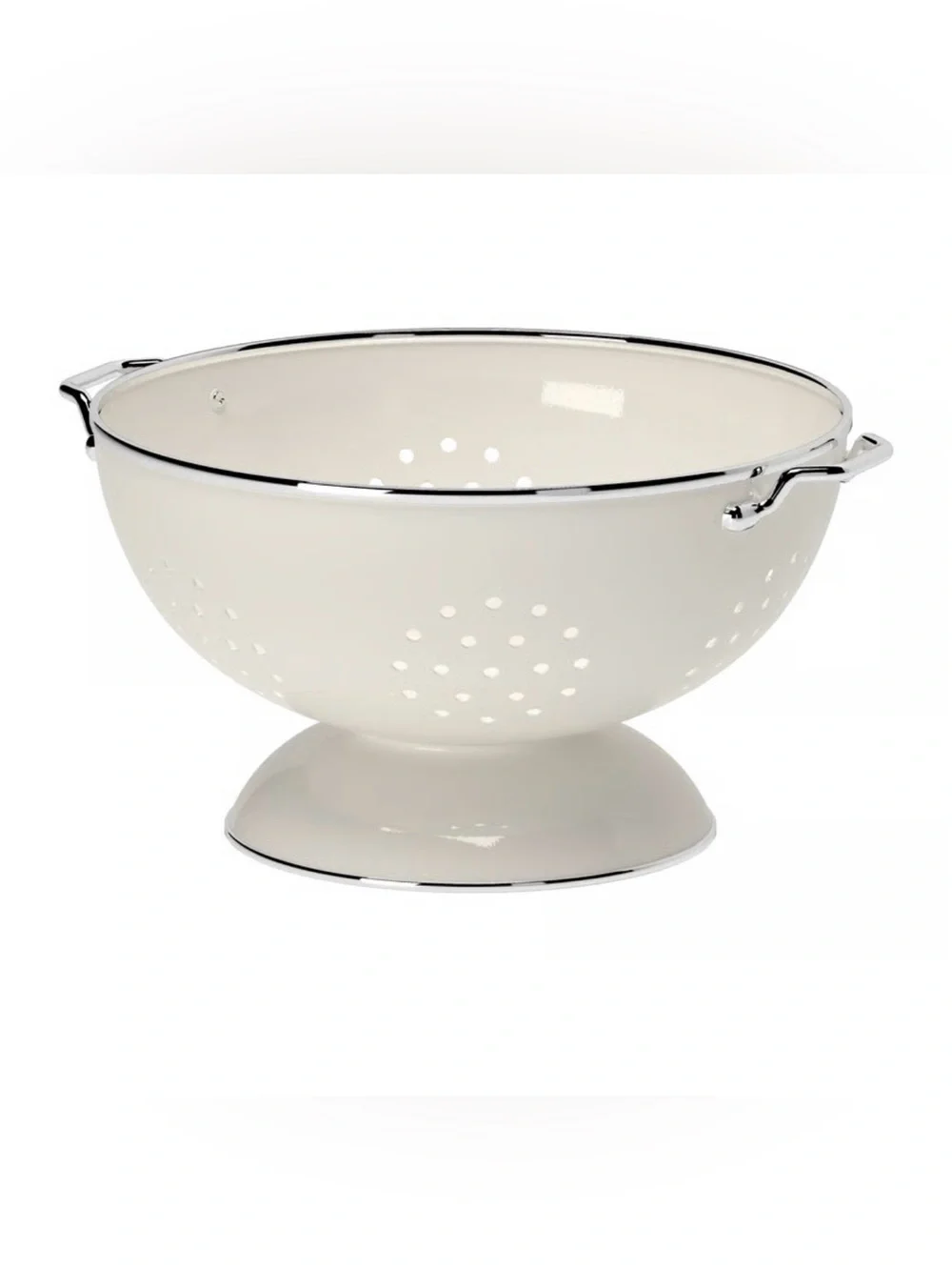 IKEA Off-White Enamel Metal Colander Footed Strainer w/ Handles 9”